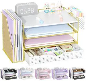 Wood Desk Organizers and Accessories with File Holder, 4-Tier Desk Accessories & Workspace Organizers with Drawer and Pen Holder, Desk Reference Organizer (Gold, 4T with Drawer) Wood Desk Organizers and Accessories with File Holder, 4-Tier Desk Accessories & Workspace Organizers with Drawer and Pen Holder, Desk Reference Organizer (Gold, 4T with Drawer)