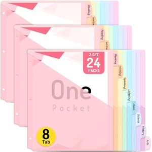 24 Count Dividers for 3 Ring Binder, 8 tabs Binder Divider Dividers with Pockets, Binder Dividers with Tabs for School Office and Home Organization, Multicolor, 3 Sets 24 Count Dividers for 3 Ring Binder, 8 tabs Binder Divider Dividers with Pockets, Binder Dividers with Tabs for School Office and Home Organization, Multicolor, 3 Sets