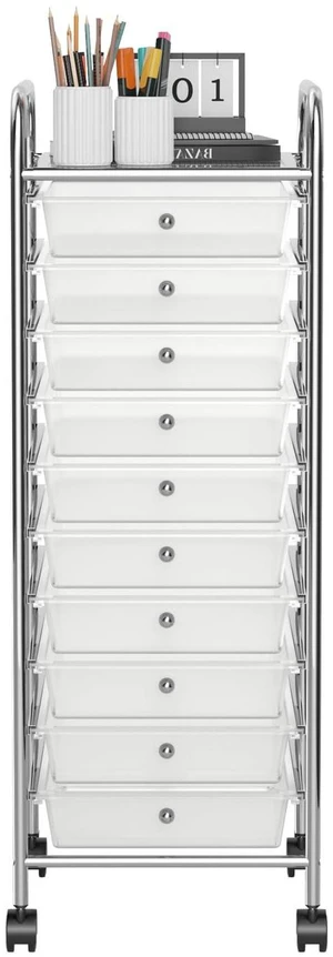 Storage Cart, Rolling Utility Cart with 10 Drawers, Portable Handles & Lockable Wheels, Mobile Paper Toys Storage Organizer Large Capacity for Home Office School Teacher (Clear) Storage Cart, Rolling Utility Cart with 10 Drawers, Portable Handles & Lockable Wheels, Mobile Paper Toys Storage Organizer Large Capacity for Home Office School Teacher (Clear)