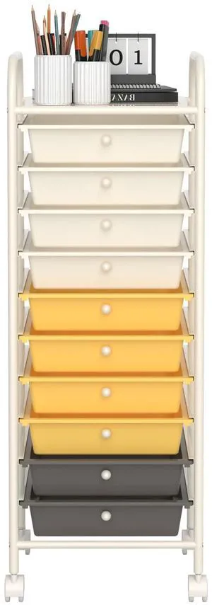 Storage Cart, Rolling Utility Cart with 10 Drawers, Portable Handles & Lockable Wheels, Mobile Paper Toys Storage Organizer Large Capacity for Home Office School Teacher (Yellow) Storage Cart, Rolling Utility Cart with 10 Drawers, Portable Handles & Lockable Wheels, Mobile Paper Toys Storage Organizer Large Capacity for Home Office School Teacher (Yellow)