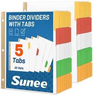 Binder Dividers with Colorful Write On & Erase Tabs for 3 Ring Binder, 8.5 x 11 Paper White Reusable Dividers Blank with 5 Tabs, 20 Sets Page Dividers for School, Office and Home, 100 Dividers Binder Dividers with Colorful Write On & Erase Tabs for 3 Ring Binder, 8.5 x 11 Paper White Reusable Dividers Blank with 5 Tabs, 20 Sets Page Dividers for School, Office and Home, 100 Dividers