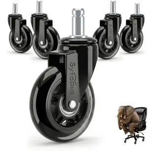 3 Inch Office Chair Wheels, Smooth & Safe Rolling, Safe for All Floors Include Hardwood Floors & Carpet, Universal Stem 7/16 inch x 7/8 inch, Not for 1KEA Chairs, Easy to Install, Set of 5, Black 3 Inch Office Chair Wheels, Smooth & Safe Rolling, Safe for All Floors Include Hardwood Floors & Carpet, Universal Stem 7/16 inch x 7/8 inch, Not for 1KEA Chairs, Easy to Install, Set of 5, Black