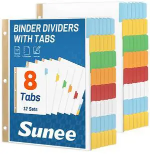 Binder Dividers with Colorful Write On & Erase Tabs for 3 Ring Binder, 8.5 x 11 Paper White Reusable Dividers Blank with 8 Tabs, 12 Sets Page Dividers for School, Office and Home, 96 Dividers Binder Dividers with Colorful Write On & Erase Tabs for 3 Ring Binder, 8.5 x 11 Paper White Reusable Dividers Blank with 8 Tabs, 12 Sets Page Dividers for School, Office and Home, 96 Dividers