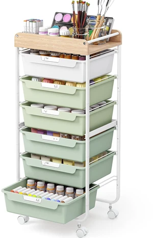 Rolling Cart with 6 Drawers,Art Craft Organizer and Storage,Green Utility Storage Cart with Drawers,Makeup Organizer With Wooden Tabletop Rolling Cart with 6 Drawers,Art Craft Organizer and Storage,Green Utility Storage Cart with Drawers,Makeup Organizer With Wooden Tabletop