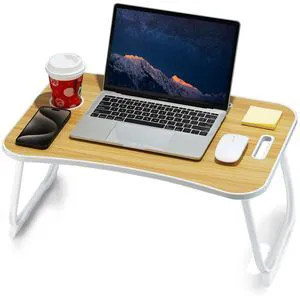 Laptop Bed Desk, Foldable Lap Desk, Portable Lap Table, Laptop Stand with Cup Holder, Tablet Slot & Lifting Handle for Work, Write, Draw & Eat on Bed, Sofa or Couch - Wood Laptop Bed Desk, Foldable Lap Desk, Portable Lap Table, Laptop Stand with Cup Holder, Tablet Slot & Lifting Handle for Work, Write, Draw & Eat on Bed, Sofa or Couch - Wood