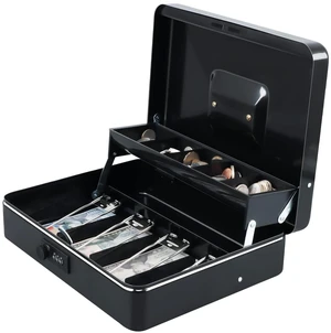 Cash Box with Combination Lock, Metal Money Safe Storage box, Black Cash Box with Money Tray and Combination Lock,Tiered, Cantilever Design,4 Bill / 5 Coin Slots,11.8" x 9.5" x 3.5" Cash Box with Combination Lock, Metal Money Safe Storage box, Black Cash Box with Money Tray and Combination Lock,Tiered, Cantilever Design,4 Bill / 5 Coin Slots,11.8" x 9.5" x 3.5"