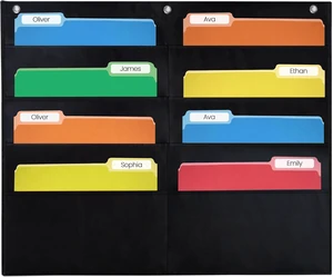 8 Pocket File Pocket Chart, Black, 28" Wide x 26" Tall Versatile Wall Hanging File Folder Organizer for Classrooms, Offices, Home, and More - Wall Folder Organizer 8 Pocket File Pocket Chart, Black, 28" Wide x 26" Tall Versatile Wall Hanging File Folder Organizer for Classrooms, Offices, Home, and More - Wall Folder Organizer