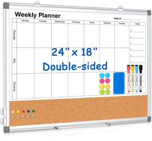 Weekly Dry Erase Calendar Whiteboard for Wall, 24" x 18" Cork Week Planner Double-Sided Magnetic, Planning White Board Combo, Bulletin Board, Aluminium Frame, Hang Wall Mount, Office Home School Weekly Dry Erase Calendar Whiteboard for Wall, 24" x 18" Cork Week Planner Double-Sided Magnetic, Planning White Board Combo, Bulletin Board, Aluminium Frame, Hang Wall Mount, Office Home School