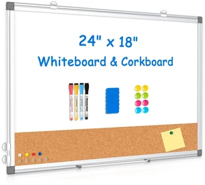 Whiteboard Cork Board Combo for Wall, 24" x 18" Dry Erase Whiteboard Double-Sided Magnetic, Corkboard White Board Combo, Bulletin Board, Aluminium Frame, Hang Wall Mount, Office Home School Whiteboard Cork Board Combo for Wall, 24" x 18" Dry Erase Whiteboard Double-Sided Magnetic, Corkboard White Board Combo, Bulletin Board, Aluminium Frame, Hang Wall Mount, Office Home School