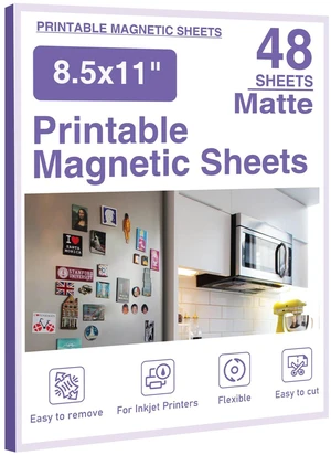 48 Pcs Printable Magnetic Sheets 8.5x11 Inches Matte Magnet Paper Sheet Non Adhesive Magnetic Paper for Inkjet Printers, Flexible Magnet Photos for DIY Crafts 48 Pcs Printable Magnetic Sheets 8.5x11 Inches Matte Magnet Paper Sheet Non Adhesive Magnetic Paper for Inkjet Printers, Flexible Magnet Photos for DIY Crafts