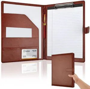 Professional Padfolio with Clipboard, Faux Leather Portfolio Folder Binder Brown Legal Pad Holder for A4 Letter Size Notepad, Resume, Notebook Cover Organizer for Business Office Conference Professional Padfolio with Clipboard, Faux Leather Portfolio Folder Binder Brown Legal Pad Holder for A4 Letter Size Notepad, Resume, Notebook Cover Organizer for Business Office Conference