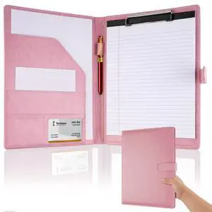 Professional Padfolio with Clipboard, Faux Leather Portfolio Folder Binder Pink Legal Pad Holder for A4 Letter Size Notepad, Resume, Notebook Cover Organizer for Business Office Conference Professional Padfolio with Clipboard, Faux Leather Portfolio Folder Binder Pink Legal Pad Holder for A4 Letter Size Notepad, Resume, Notebook Cover Organizer for Business Office Conference