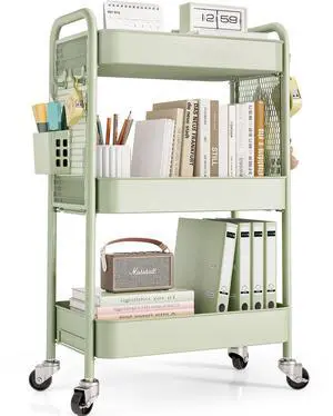 3 Tier Rolling Cart, Metal Utility Storage Cart with Pegboard, Green | 2 Bins & 4 Hooks, Screwless Assembly, Lockable Wheels, Trolley Organizer for Bathroom, Kitchen, Office, Dorm, Craft Room 3 Tier Rolling Cart, Metal Utility Storage Cart with Pegboard, Green | 2 Bins & 4 Hooks, Screwless Assembly, Lockable Wheels, Trolley Organizer for Bathroom, Kitchen, Office, Dorm, Craft Room