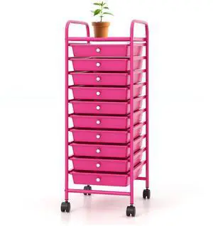 Storage Cart, Rolling Utility Cart with 10 Drawers, Portable Handles & Lockable Wheels, Mobile Paper Toys Storage Organizer Large Capacity for Home Office School Teacher (Hot Pink) Storage Cart, Rolling Utility Cart with 10 Drawers, Portable Handles & Lockable Wheels, Mobile Paper Toys Storage Organizer Large Capacity for Home Office School Teacher (Hot Pink)