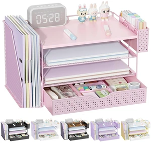 Wood Desk Organizers and Accessories with File Holder, 4-Tier Desk Accessories & Workspace Organizers with Drawer and Pen Holder, Desk Reference Organizer (Pink, 4T with Drawer) Wood Desk Organizers and Accessories with File Holder, 4-Tier Desk Accessories & Workspace Organizers with Drawer and Pen Holder, Desk Reference Organizer (Pink, 4T with Drawer)