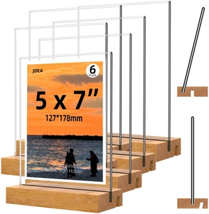 5x7 Inch Acrylic Sign Holder with Wood Base Vertical and Slant Displays(6 Pack 5*7") 5x7 Inch Acrylic Sign Holder with Wood Base Vertical and Slant Displays(6 Pack 5*7")