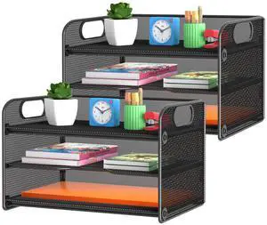 2 Pack 3 Tier Letter Tray Paper Organizer with Handle, Mesh Desk Organizer Paper Sorter File Rack Shelves, Black 2 Pack 3 Tier Letter Tray Paper Organizer with Handle, Mesh Desk Organizer Paper Sorter File Rack Shelves, Black