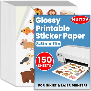 150 Sheets Glossy Sticker Paper, 8.5in x 11in Printable Sticker Paper Self-adhesive Sticker Papers for Inkjet & Laser Printer, Vibrant Colors, Dries Quickly, US Letter Size 150 Sheets Glossy Sticker Paper, 8.5in x 11in Printable Sticker Paper Self-adhesive Sticker Papers for Inkjet & Laser Printer, Vibrant Colors, Dries Quickly, US Letter Size