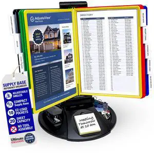 AdjustaView Supply Base Desk Reference Display Organizer CL 5 Adjustable Viewing Angles PLUS Functional Supply Storage Base, 10 Letter Size EZ-Load Color Pockets, Easy No Tool Assembly AdjustaView Supply Base Desk Reference Display Organizer CL 5 Adjustable Viewing Angles PLUS Functional Supply Storage Base, 10 Letter Size EZ-Load Color Pockets, Easy No Tool Assembly