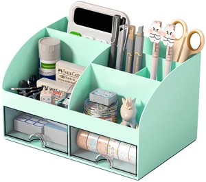 Desk Organizer with 6 Compartments and 2 Drawers, Plastic Makeup Organizer, Pen Holder for Desktop Storage, Desk Organization for School, Home, Office Supplies (Mint Green) Desk Organizer with 6 Compartments and 2 Drawers, Plastic Makeup Organizer, Pen Holder for Desktop Storage, Desk Organization for School, Home, Office Supplies (Mint Green)