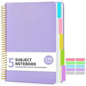 5 Subject Notebook College Ruled with Removable Pocket Dividers Tabs, 240 Pages Spiral Notebook 8.5 x 11, Lined Journal Notebook for Women, Hardcover Notebooks for Work School Note taking A4 Purple 5 Subject Notebook College Ruled with Removable Pocket Dividers Tabs, 240 Pages Spiral Notebook 8.5 x 11, Lined Journal Notebook for Women, Hardcover Notebooks for Work School Note taking A4 Purple