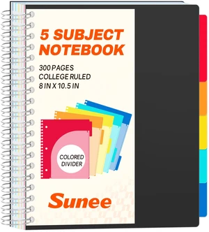 Spiral Notebooks for Work with Removable Dividers & Tabs College Ruled 5 Subject, 300 Pages, 3 Hole Punched, Durable PP Cover, 8"x10.5" Notebooks for Office or School, Black Spiral Notebooks for Work with Removable Dividers & Tabs College Ruled 5 Subject, 300 Pages, 3 Hole Punched, Durable PP Cover, 8"x10.5" Notebooks for Office or School, Black