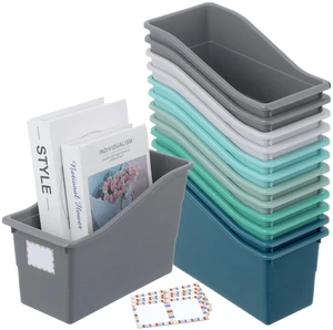 12 Pack Large Book Bins with Labels (Modern) Durable Plastic,Stackable Magazine Organizer,Storage Bins for Classroom,Library,Office,Bookshelf Categorization 12 Pack Large Book Bins with Labels (Modern) Durable Plastic,Stackable Magazine Organizer,Storage Bins for Classroom,Library,Office,Bookshelf Categorization