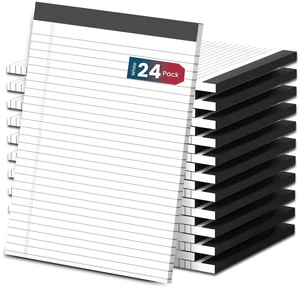 White Legal Note Pads 8.5 x 11'', 24 Pack Wide Ruled Lined Paper Note Pads Perforated Wide Ruled Lined Writing Pads 30 Sheets per Notepad Double-Side Printed Note Pad 8.5x11 for Home, Office, School White Legal Note Pads 8.5 x 11'', 24 Pack Wide Ruled Lined Paper Note Pads Perforated Wide Ruled Lined Writing Pads 30 Sheets per Notepad Double-Side Printed Note Pad 8.5x11 for Home, Office, School
