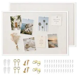 2 Pcs Linen Cork Bulletin Board, 20"x 30" White Framed Cork Board, Vision Board, Ideal for School, Home, Office, Decor, School and Cubicle 2 Pcs Linen Cork Bulletin Board, 20"x 30" White Framed Cork Board, Vision Board, Ideal for School, Home, Office, Decor, School and Cubicle