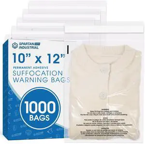 10" X 12" (1000 Count) Self Seal Clear Poly Bags with Suffocation Warning for Packaging, Shipping - Permanent Adhesive 10" X 12" (1000 Count) Self Seal Clear Poly Bags with Suffocation Warning for Packaging, Shipping - Permanent Adhesive