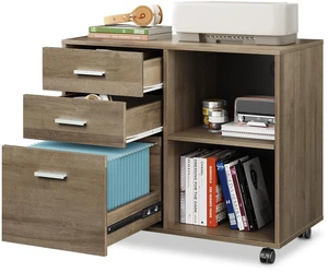 Wood File Cabinet, 3 Drawer Lateral Filing Cabinet, Gray Oak Mobile Office Cabinet, Printer Stand, Open Storage Shelves, Letter & A4 Compatible, Home Office Wood File Cabinet, 3 Drawer Lateral Filing Cabinet, Gray Oak Mobile Office Cabinet, Printer Stand, Open Storage Shelves, Letter & A4 Compatible, Home Office