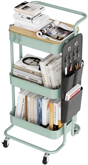 3-Tier Rolling Cart with Table Top, Metal Utility Cart with Side Bags Tray Storage Organizer, Lockable Wheels, 4 Hooks, Art Cart for Kitchen, Bathroom, Office, Craft room, Living room, Green 3-Tier Rolling Cart with Table Top, Metal Utility Cart with Side Bags Tray Storage Organizer, Lockable Wheels, 4 Hooks, Art Cart for Kitchen, Bathroom, Office, Craft room, Living room, Green