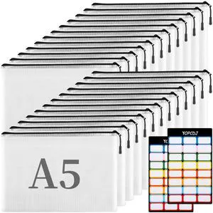 A5 Mesh Zipper Pouch, 24 Pack 9.4" x 6.9" Plastic Zipper Pouches for Organizing, Multipurpose Waterproof Zipper Bags for Travel Office Home Storage, Black A5 Mesh Zipper Pouch, 24 Pack 9.4" x 6.9" Plastic Zipper Pouches for Organizing, Multipurpose Waterproof Zipper Bags for Travel Office Home Storage, Black