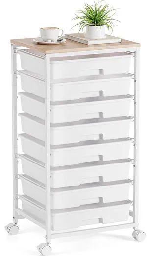 Rolling Storage Cart with 8 Drawers,White Utility Cart on Wheels with Wooden Tabletop,Teacher Organization for Classroom, Art Cart for Office,Bedroom,Craft Room Rolling Storage Cart with 8 Drawers,White Utility Cart on Wheels with Wooden Tabletop,Teacher Organization for Classroom, Art Cart for Office,Bedroom,Craft Room