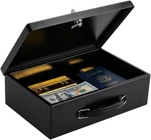 Fireproof Document Box with Key Lock, Small Lock Boxes for Personal Items, Fire and Water Resistance, Fireproof Safe Box for Documents, Jewelry, Passport, Cash, 12.6'' x 8.3'' x 3.58'' Black Fireproof Document Box with Key Lock, Small Lock Boxes for Personal Items, Fire and Water Resistance, Fireproof Safe Box for Documents, Jewelry, Passport, Cash, 12.6'' x 8.3'' x 3.58'' Black