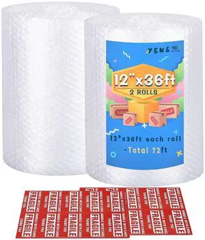Bubble Cushioning Wrap Rolls 2 Pack 12 Inch x 72 ft Perforated 12" Nylon Bubble Cushioning Rolls 20 bonus Fragile Stickers Made in USA for PackingMoving Boxes and Shipping Bubble Cushioning Wrap Rolls 2 Pack 12 Inch x 72 ft Perforated 12" Nylon Bubble Cushioning Rolls 20 bonus Fragile Stickers Made in USA for PackingMoving Boxes and Shipping