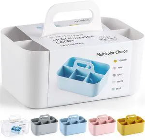 Multiuse Caddy Organizer with Handle, Portable Divided Plastic Tote Bin - Art Craft, Stationary Pen Marker Crayons, Makeup Hair Supplies Storage - Bathroom, Classroom, Dorm, Office, Desk Holder -White Multiuse Caddy Organizer with Handle, Portable Divided Plastic Tote Bin - Art Craft, Stationary Pen Marker Crayons, Makeup Hair Supplies Storage - Bathroom, Classroom, Dorm, Office, Desk Holder -White