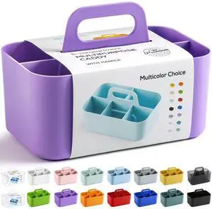 Multiuse Caddy Organizer with Handle, Portable Divided Plastic Tote Bin - Art Craft, Stationary Pen Marker Crayon, Makeup Hair Supplies Storage - Bathroom, Classroom, Dorm, Office, Desk Holder -Purple Multiuse Caddy Organizer with Handle, Portable Divided Plastic Tote Bin - Art Craft, Stationary Pen Marker Crayon, Makeup Hair Supplies Storage - Bathroom, Classroom, Dorm, Office, Desk Holder -Purple