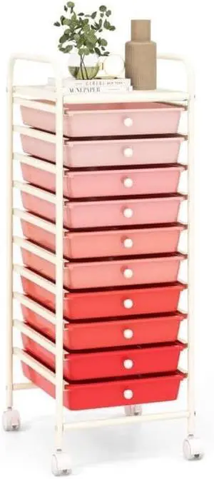 Storage Cart, Rolling Utility Cart with 10 Drawers, Portable Handles & Lockable Wheels, Mobile Paper Toys Storage Organizer Large Capacity for Home Office School Teacher (Gradient Pink) Storage Cart, Rolling Utility Cart with 10 Drawers, Portable Handles & Lockable Wheels, Mobile Paper Toys Storage Organizer Large Capacity for Home Office School Teacher (Gradient Pink)