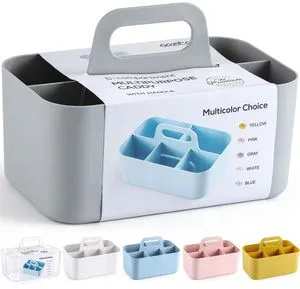 Multiuse Caddy Organizer with Handle, Portable Divided Plastic Tote Bin - Art Craft, Stationary Pen Marker Crayons, Makeup Hair Supplies Storage - Bathroom, Classroom, Dorm, Office, Desk Holder - Grey Multiuse Caddy Organizer with Handle, Portable Divided Plastic Tote Bin - Art Craft, Stationary Pen Marker Crayons, Makeup Hair Supplies Storage - Bathroom, Classroom, Dorm, Office, Desk Holder - Grey