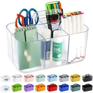 Multiuse Caddy Organizer with Handle, Portable Plastic Tote Bin - Art Craft, Stationary Pen Marker Crayons, Makeup Hair Supplies Storage - Bathroom, Classroom, Dorm, Office, Desk Holder -Frosted Clear Multiuse Caddy Organizer with Handle, Portable Plastic Tote Bin - Art Craft, Stationary Pen Marker Crayons, Makeup Hair Supplies Storage - Bathroom, Classroom, Dorm, Office, Desk Holder -Frosted Clear