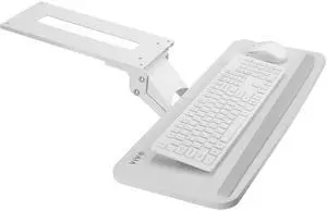 White Under Desk 25 x 10 in Keyboard Tray, MOUNT-KB03W Adjustable Computer Keyboard and Mouse Platform, Ergonomic Under Table Desk Mount Drawer, Full Swivel White Under Desk 25 x 10 in Keyboard Tray, MOUNT-KB03W Adjustable Computer Keyboard and Mouse Platform, Ergonomic Under Table Desk Mount Drawer, Full Swivel