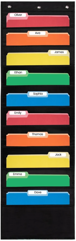 10 Pocket File Folder Pocket Chart, Black, 14" Wide x 47" Tall Versatile Wall Hanging File Folder Organizer for Classrooms, Offices, Home, and More - Wall Folder Organizer 10 Pocket File Folder Pocket Chart, Black, 14" Wide x 47" Tall Versatile Wall Hanging File Folder Organizer for Classrooms, Offices, Home, and More - Wall Folder Organizer