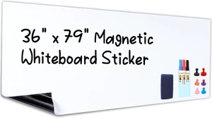 Magnetic White Board, 36" x 79" Peel and Stick Paper, No Ghosting Transform Any Wall into Dry Erase Surface, Self-Adhesive, Attach Magnets to Hold Notes, Includes Markers, Eraser and Magnets Magnetic White Board, 36" x 79" Peel and Stick Paper, No Ghosting Transform Any Wall into Dry Erase Surface, Self-Adhesive, Attach Magnets to Hold Notes, Includes Markers, Eraser and Magnets