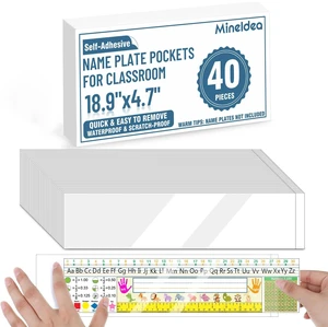 40 PCS Nameplate Pocket, 18.9" x 4.7" Adhesive Desk Name Tag Sleeves Easy Remove Nameplates Holder, Thicken Clear Scratch Proof Name Tag Pockets for Classroom Desk 40 PCS Nameplate Pocket, 18.9" x 4.7" Adhesive Desk Name Tag Sleeves Easy Remove Nameplates Holder, Thicken Clear Scratch Proof Name Tag Pockets for Classroom Desk