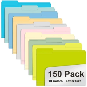 File Folder, 150 Pack Colored File Folders, 1/3 Cut Tab File Folder Letter Size, Filing Folders with Tabs for Office School Business Use, Assorted 10 Colors File Folder, 150 Pack Colored File Folders, 1/3 Cut Tab File Folder Letter Size, Filing Folders with Tabs for Office School Business Use, Assorted 10 Colors