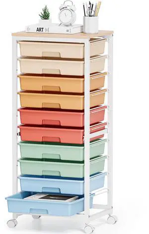 10 Drawer Rolling Cart,Rainbow Rolling Cart for Craft Storage,Storage Cart with Lockable Wheels and Wooden Tabletop for Classroom,Office,Living Room 10 Drawer Rolling Cart,Rainbow Rolling Cart for Craft Storage,Storage Cart with Lockable Wheels and Wooden Tabletop for Classroom,Office,Living Room