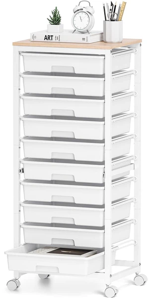 Rolling Cart with Drawers,White 10 Drawer Rolling Cart for Craft Storage,Storage Cart with Lockable Wheels and Wooden Tabletop for Classroom,Office Rolling Cart with Drawers,White 10 Drawer Rolling Cart for Craft Storage,Storage Cart with Lockable Wheels and Wooden Tabletop for Classroom,Office
