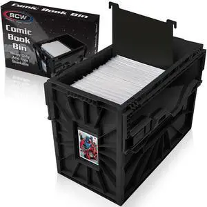 Comic Bin, Black - Holds 150 Comics, Acid Free Storage and Organizer, Heavy Duty Plastic, Stackable, Includes Partition Comic Bin, Black - Holds 150 Comics, Acid Free Storage and Organizer, Heavy Duty Plastic, Stackable, Includes Partition