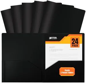 Heavyweight Plastic 2 Pocket Portfolio Folder, Letter Size Poly Folders 24 Pack (Black) Heavyweight Plastic 2 Pocket Portfolio Folder, Letter Size Poly Folders 24 Pack (Black)